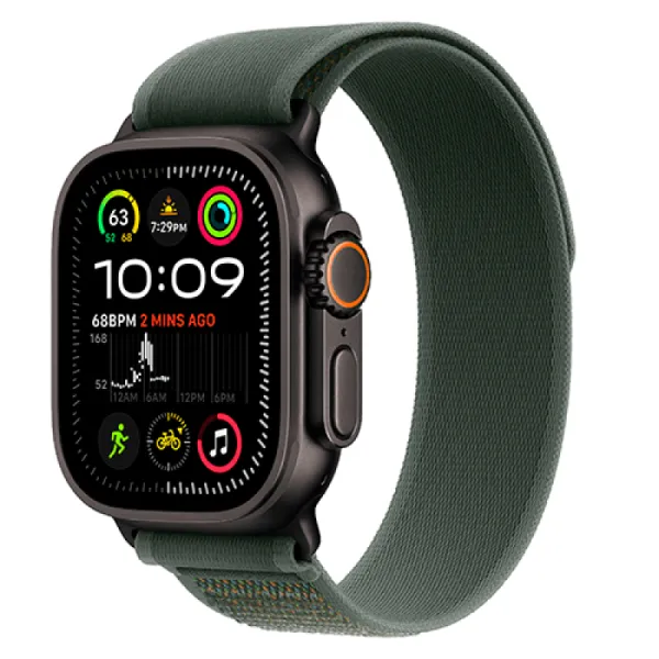 Apple Watch Series Ultra 2 49mm Black Titanium Case with Green Trail Loop S/M