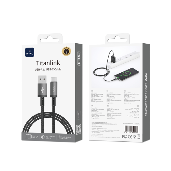 Кабель WIWU Titanlink USB-A to USB-C (Grey)